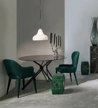 Ronde eettafel, zwart glas POLSPOTTEN